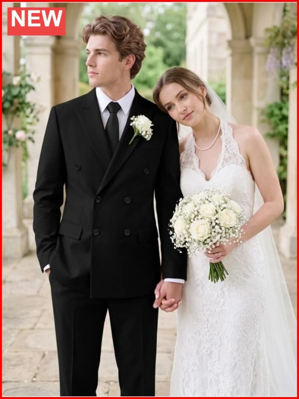Men's 2 Piece Double Breasted Slim Fit Tuxedo Suit Blazer Pants